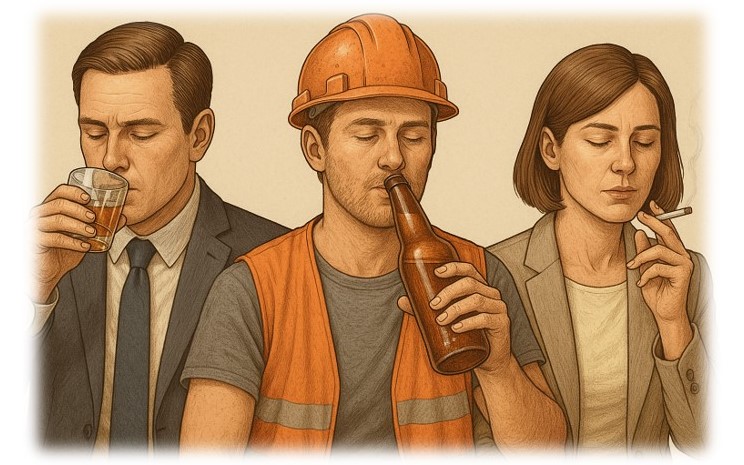 Realistic cartoon of people drinking or smoking