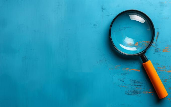 Magnifying Glass on Yellow Human Icon for CRM and Recruitment Concept on Blue Background